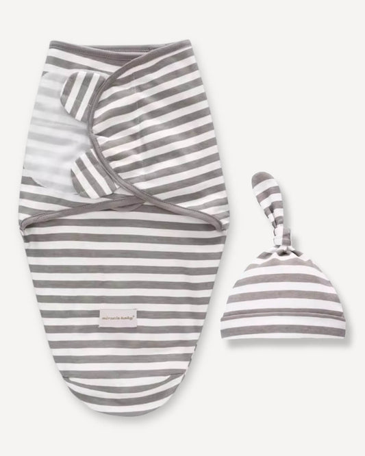 Swaddle To Sleep With Hat- Gray (0-3M)