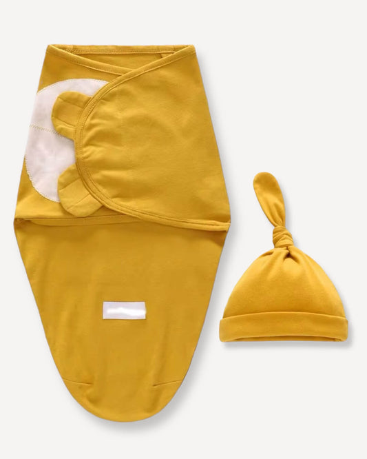 Swaddle To Sleep With Hat- Yellow (0-3M)